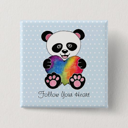 Niedliche Aquarellpanda mit Regenbogenherz Button (Vorderseite)