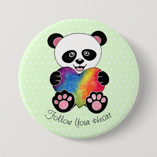 Niedliche Aquarellpanda mit Regenbogenherz Button (Vorderseite)