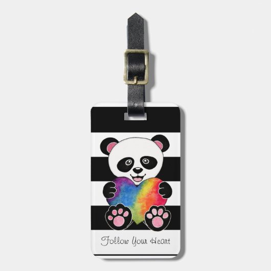 Niedliche Aquarellpanda mit Regenbogenherz Gepäckanhänger (Vorderseite vertikal)