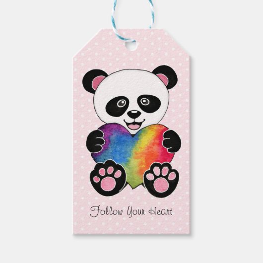 Niedliche Aquarellpanda mit Regenbogenherz Geschenkanhänger (Vorderseite)