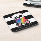 Niedliche Aquarellpanda mit Regenbogenherz Getränkeuntersetzer (Linke Seite)