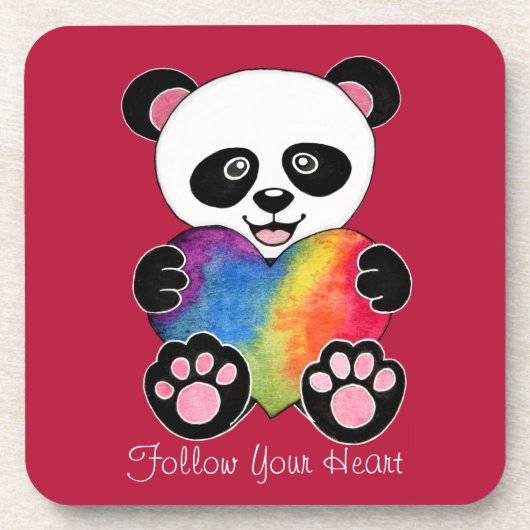Niedliche Aquarellpanda mit Regenbogenherz Getränkeuntersetzer (Vorderseite)