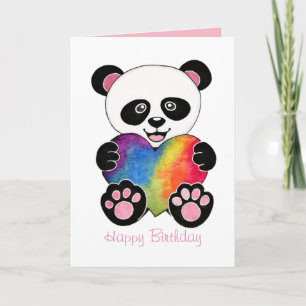 Niedliche Aquarellpanda mit Regenbogenherz Karte