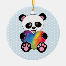 Niedliche Aquarellpanda mit Regenbogenherz Keramik Ornament