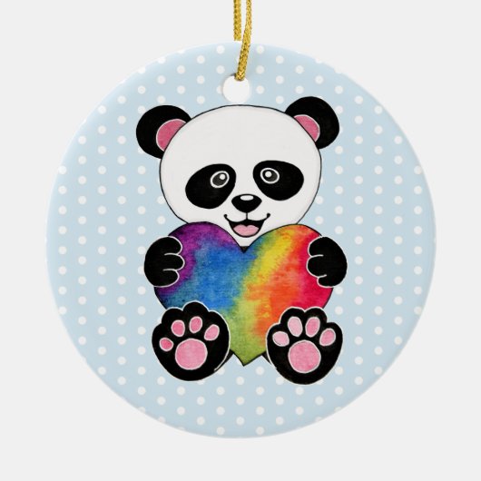 Niedliche Aquarellpanda mit Regenbogenherz Keramik Ornament (Vorne)