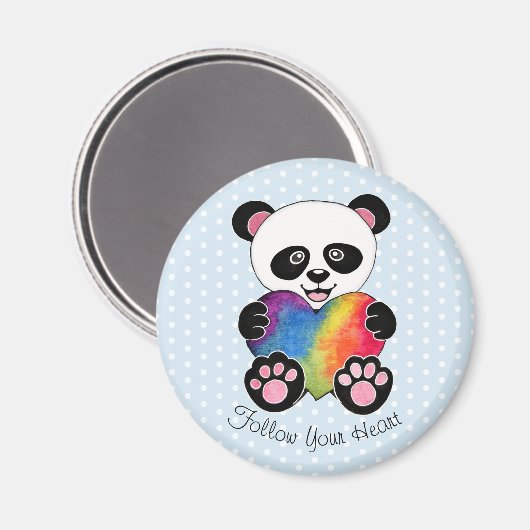 Niedliche Aquarellpanda mit Regenbogenherz Magnet (Vorderseite/Rückseite)