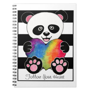 Niedliche Aquarellpanda mit Regenbogenherz Notizblock