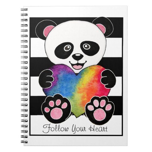 Niedliche Aquarellpanda mit Regenbogenherz Notizblock (Vorderseite)
