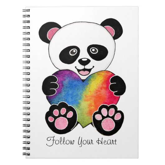 Niedliche Aquarellpanda mit Regenbogenherz Notizblock (Vorderseite)