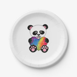 Niedliche Aquarellpanda mit Regenbogenherz Pappteller