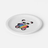 Niedliche Aquarellpanda mit Regenbogenherz Pappteller (Schrägansicht)