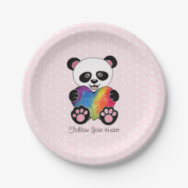 Niedliche Aquarellpanda mit Regenbogenherz Pappteller