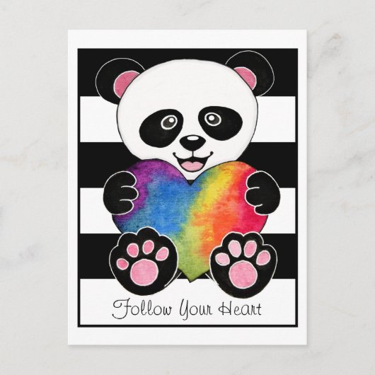 Niedliche Aquarellpanda mit Regenbogenherz Postkarte (Vorderseite)