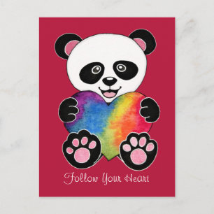 Niedliche Aquarellpanda mit Regenbogenherz Postkarte