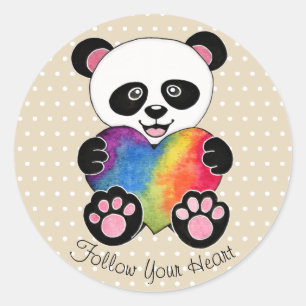 Niedliche Aquarellpanda mit Regenbogenherz Runder Aufkleber