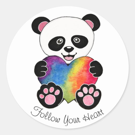 Niedliche Aquarellpanda mit Regenbogenherz Runder Aufkleber (Vorderseite)
