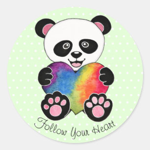 Niedliche Aquarellpanda mit Regenbogenherz Runder Aufkleber