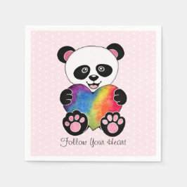 Niedliche Aquarellpanda mit Regenbogenherz Serviette