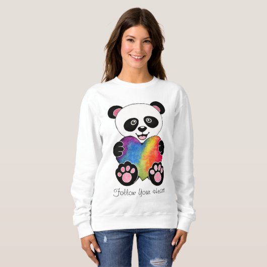 Niedliche Aquarellpanda mit Regenbogenherz Sweatshirt (Vorne ganz)