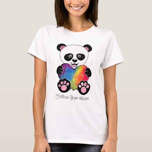 Niedliche Aquarellpanda mit Regenbogenherz T-Shirt (Vorderseite)