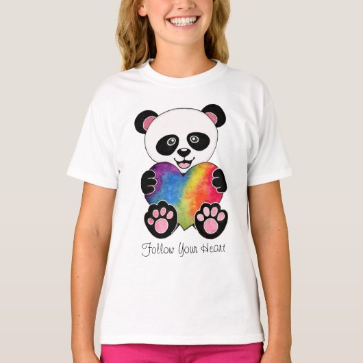 Niedliche Aquarellpanda mit Regenbogenherz T-Shirt (Vorderseite)