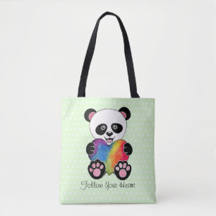 Niedliche Aquarellpanda mit Regenbogenherz Tasche