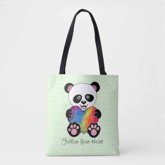 Niedliche Aquarellpanda mit Regenbogenherz Tasche (Vorderseite)