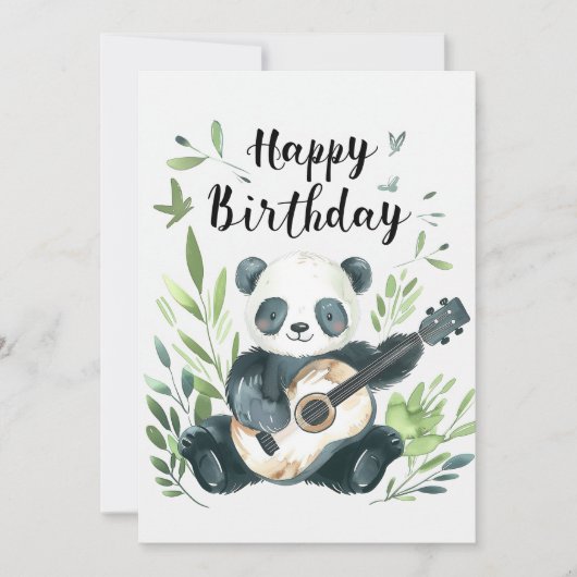 Niedliche Aquarellpanda zum Gitarrenspielen Geburt Feiertagskarte (Vorderseite)