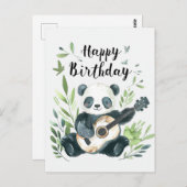 Niedliche Aquarellpanda zum Gitarrenspielen Geburt Postkarte (Vorne/Hinten)