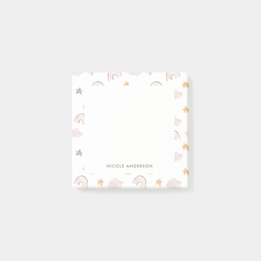 Niedliche Aquarellpastellfarben Regenbogenwolken Post-it Klebezettel (Vorderseite)