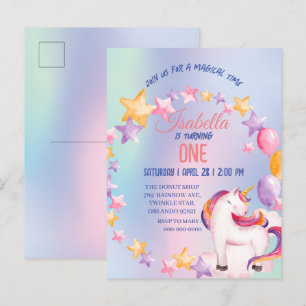 Niedliche Aquarellpastellfarben Unicorns Rainbow G Einladungspostkarte