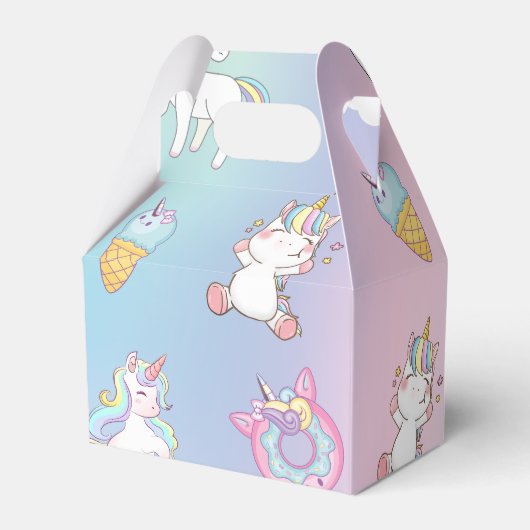 Niedliche Aquarellpastellfarben Unicorns Regenboge Geschenkschachtel (Rückseite)