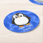 Niedliche Aquarellpinguin Blau Runder Pappuntersetzer (Angewinkelt)
