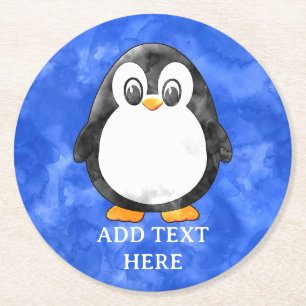 Niedliche Aquarellpinguin Blau Runder Pappuntersetzer
