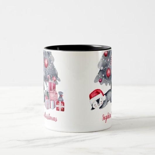 Niedliche Aquarellpinguin Zwei Tone Weihnachtsfeie Zweifarbige Tasse (Mittel)