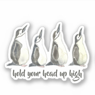 Niedliche Aquarellpinguine halten den Kopf hoch Aufkleber