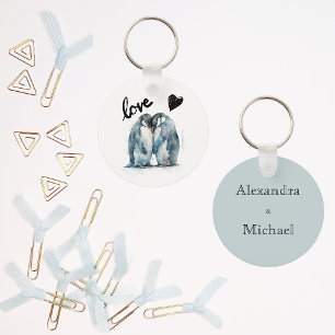 Niedliche Aquarellpinguine in Liebe personalisiert Schlüsselanhänger