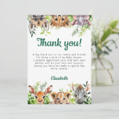 Niedliche Aquarellsafari-Tiere Kinderdusche Dankeskarte (Stehend Vorderseite)