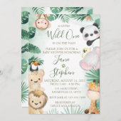 Niedliche Aquarellsafari Tiere Kinderdusche Einladung (Vorne/Hinten)