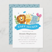 Niedliche Aquarellsafari Tiere Kinderdusche Einladungspostkarte (Vorne/Hinten)