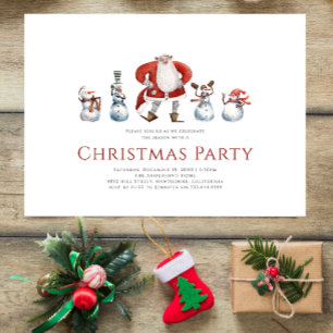 Niedliche Aquarellsanta Snowmen Weihnachtskarte Einladung