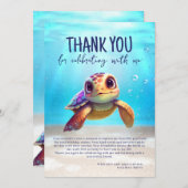 Niedliche Aquarellschildkröte Geburtstag Foto Dankeskarte (Vorne/Hinten)