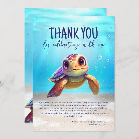 Niedliche Aquarellschildkröte Geburtstag Foto Dankeskarte (Vorne/Hinten)