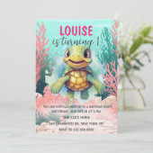 Niedliche Aquarellschildkröte unter dem Meer Gebur Einladung (Stehend Vorderseite)