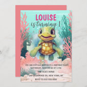 Niedliche Aquarellschildkröte unter dem Meer Gebur Einladung (Vorne/Hinten)