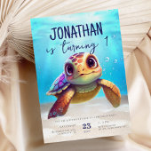 Niedliche Aquarellschildkröte unter dem Meer Gebur Einladung