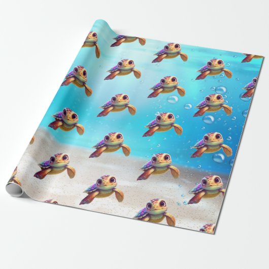 Niedliche Aquarellschildkröte unter dem Meer Gebur Geschenkpapier (Ungerollt)