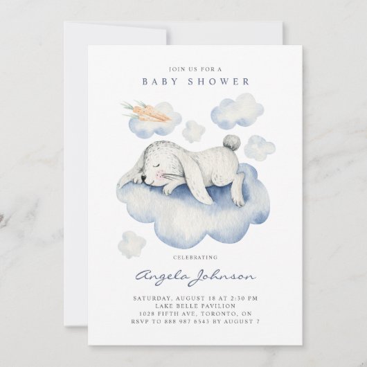 Niedliche Aquarellschläfer Baby Kaninchen Babydusc Einladung (Vorderseite)