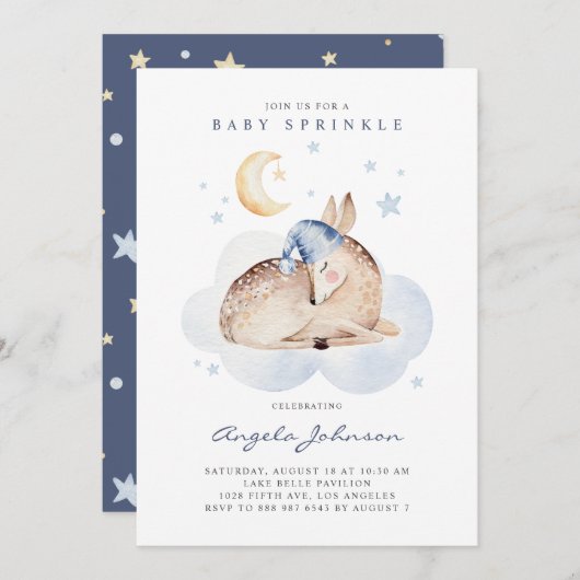 Niedliche Aquarellschlage Baby Deer Baby Sprinkle Einladung (Vorne/Hinten)