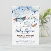 Niedliche Aquarellsteine, Wolken, Flugzeughinderdu Einladung (Stehend Vorderseite)